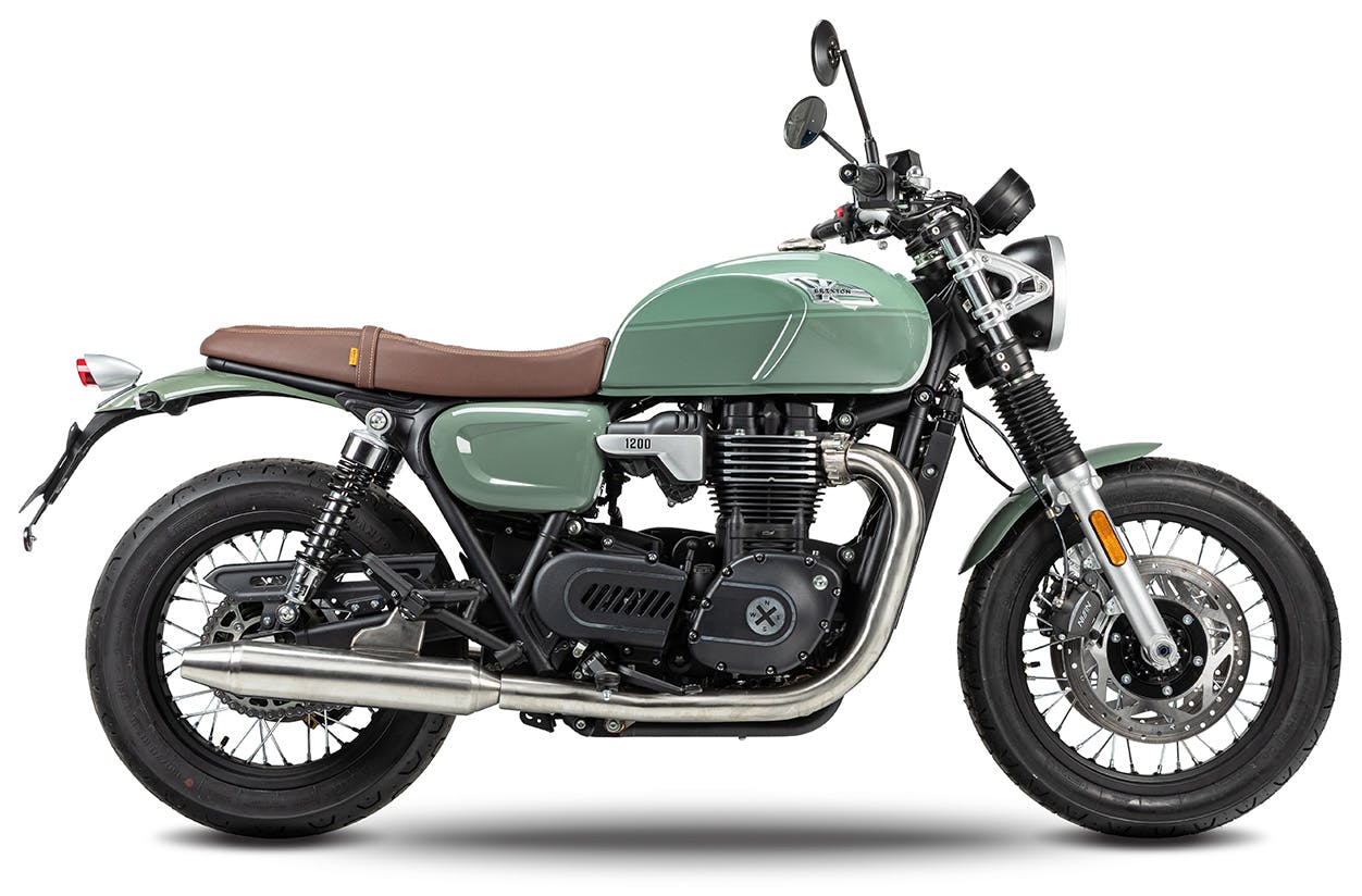 Brixton Motorcycles Cromwell 1200 in Cargo Green on a white background