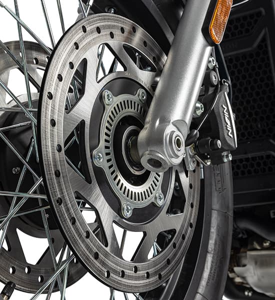 Close-up of the brakes of a Brixton Cromwell 1200