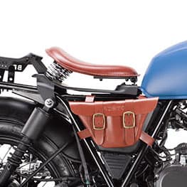 Brixton Rayburn 125 close-up of the bobber seat and side saddle bag