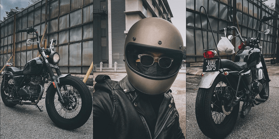Photomontage of a Brixton Custom Bike and its owner