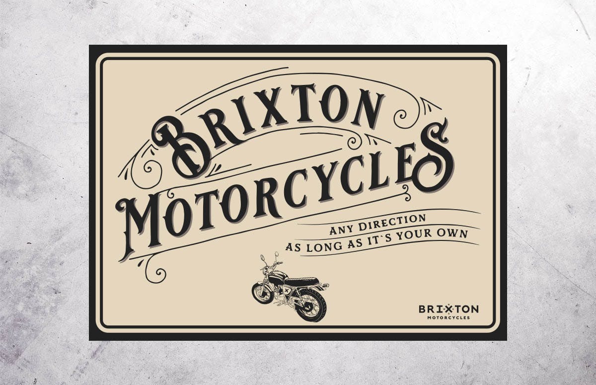 Brixton Motorcycles tin sign in beige