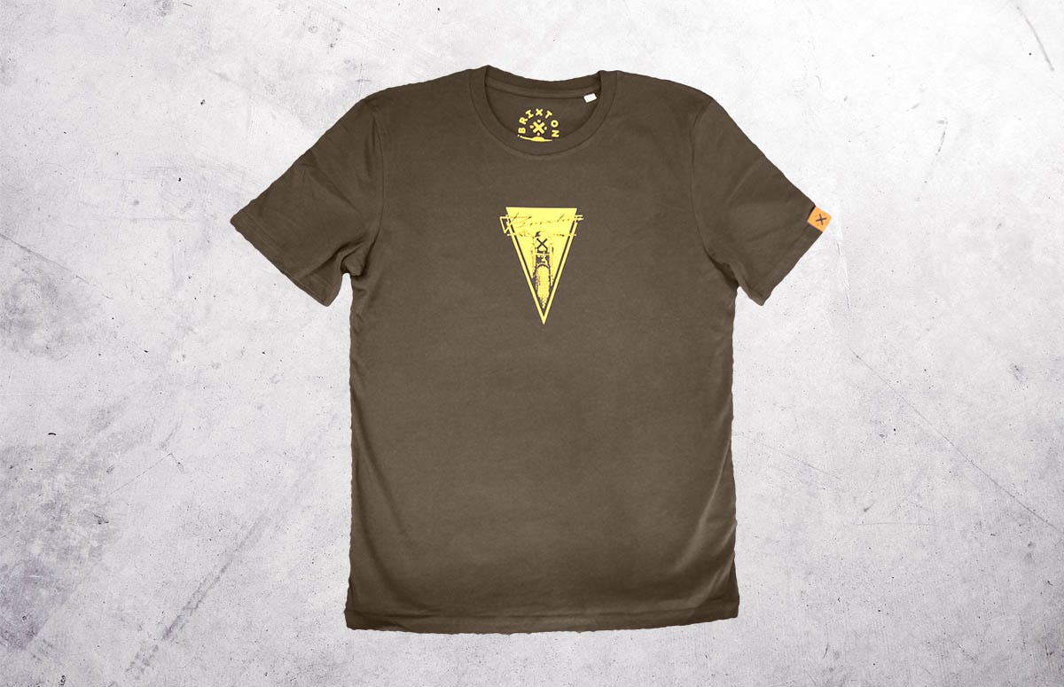 Brixton Motorcycles T-Shirt in Brown with Yellow Print