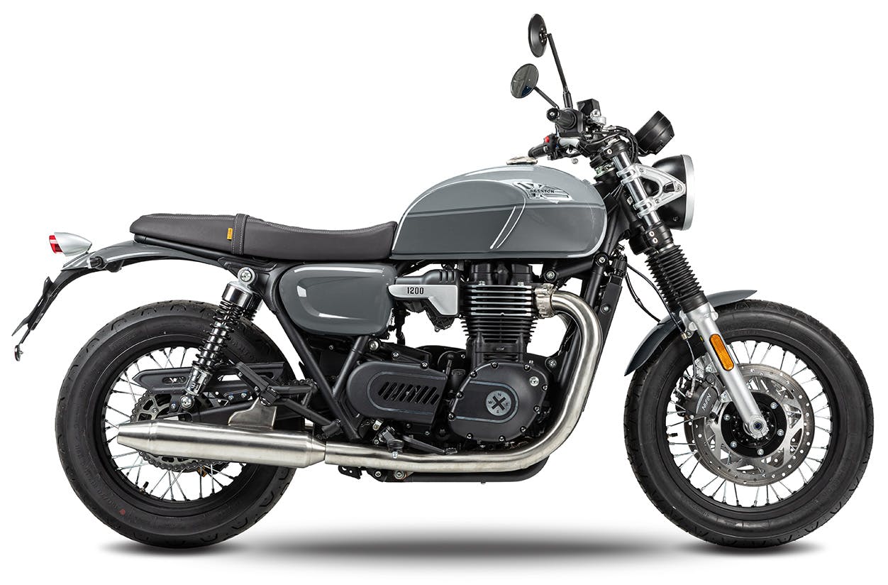 Brixton Motorcycles Cromwell 1200 in Timberwolf Grey on a white background