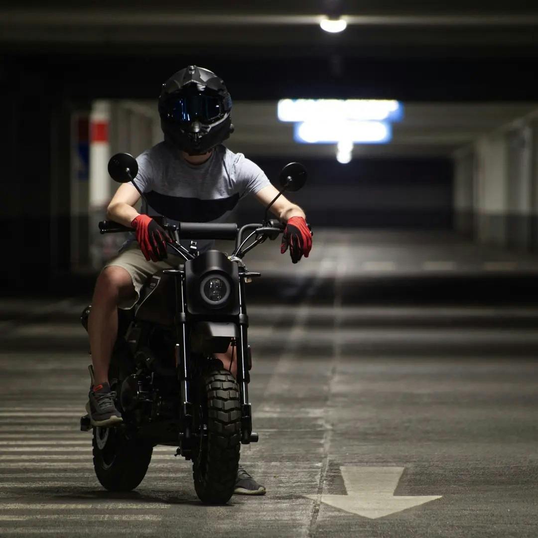 Rider of the Month: Marco on his Brixton Crossfire 125 XS parked in a parking garage